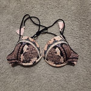 Victoria's Secret Black and Pink Patterned Bra
